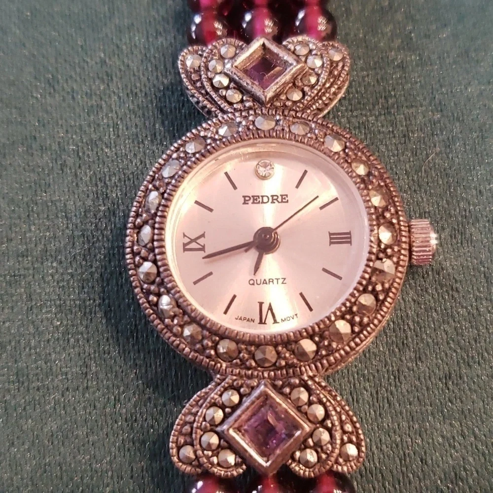 Victorian Garnet And Rhinestone watch Bohemian And Vintage Style - Picture 3 of 7